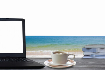 cup of coffee on the beach