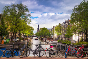 Bicycles on a bridge  in Amsterdam