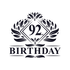 92 years Birthday Logo, Luxury 92nd Birthday Celebration.