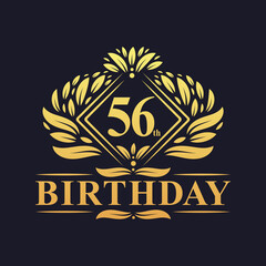 56 years Birthday Logo, Luxury Golden 56th Birthday Celebration.