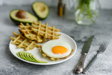 Fresh delicious and nutritious breakfast with waffles with spinach