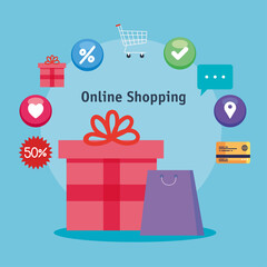 bag gift and icon set design of Shopping online ecommerce market retail and buy theme Vector illustration