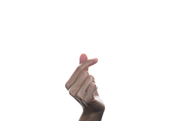 Mini heart hand isolated on white background. Sign for the love world.