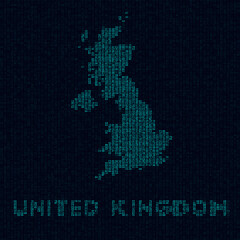 United Kingdom tech map. Country symbol in digital style. Cyber map of United Kingdom with country name. Stylish vector illustration.
