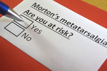 Fototapeta premium One person is answering question about morton's metatarsalgia.