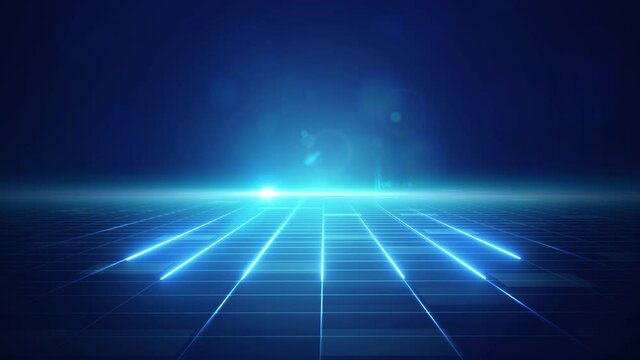 Futuristic horizon background with light and neon line animation for technology concept. Space for text or logo placement