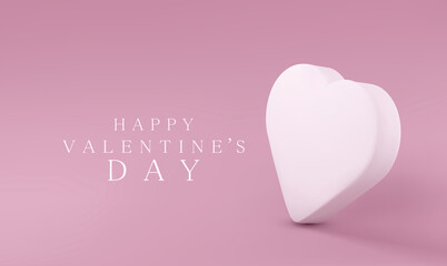 Vector greeting card with a delicate, white, 3D heart on a pink background. Template for design.
