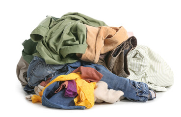 Heap of clothes on white background