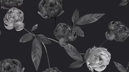 Muurstickers Floral seamless pattern, black roses on dark grey © momosama