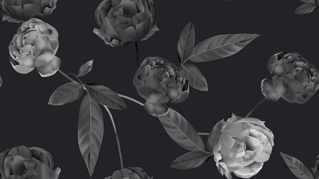Floral seamless pattern, black roses on dark grey