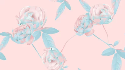 Muurstickers Floral seamless pattern, pastel roses on pink © momosama