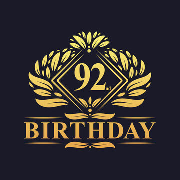 92 years Birthday Logo, Luxury Golden 92nd Birthday Celebration.