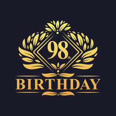 98 years Birthday Logo, Luxury Golden 98th Birthday Celebration.