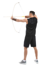 Obraz premium Handsome man with crossbow on white background