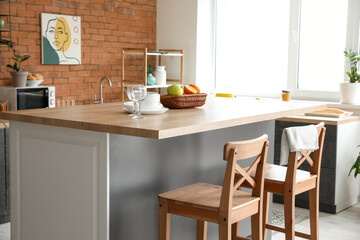 Stylish table in modern kitchen