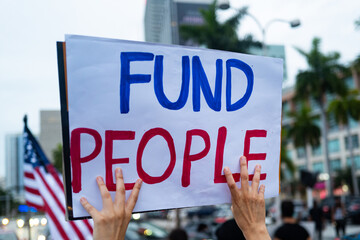 Fund people poster on the demonstrations in the USA and protests against racism.