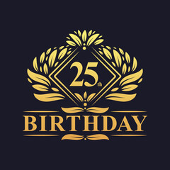 25 years Birthday Logo, Luxury Golden 25th Birthday Celebration.