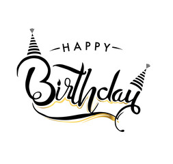 Happy Birthday lettering text banner, black color. Vector illustration.