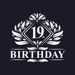 19 years Birthday Logo, Luxury 19th Birthday Celebration.