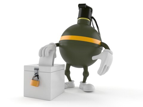 Hand grenade character with vote ballot