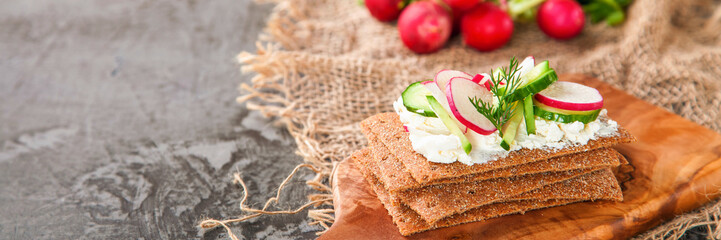 cheese and vegetables sandwiches on a table, selective focus, copy space