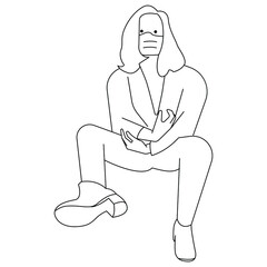 woman sitting wearing mask fashionable outline vector illustration 