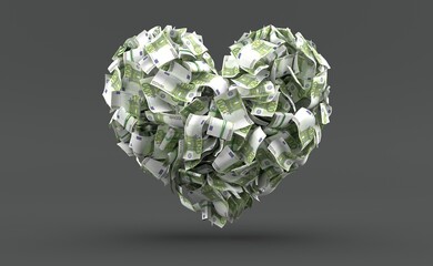 Euro currency in heart shape