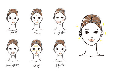 女性　肌　トラブル　イラスト