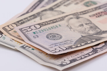 The texture of US dollars. Background from dollar bills.