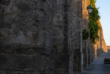 Historic Santa Clara Aqueduct in Vila do Conde, Portugal. View along arches