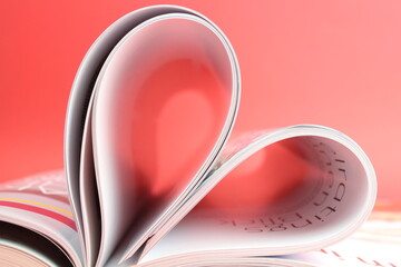 Magazine zu einem Herz geformt mit rotem Hintergrund steht für die Liebe zum Lesen und...