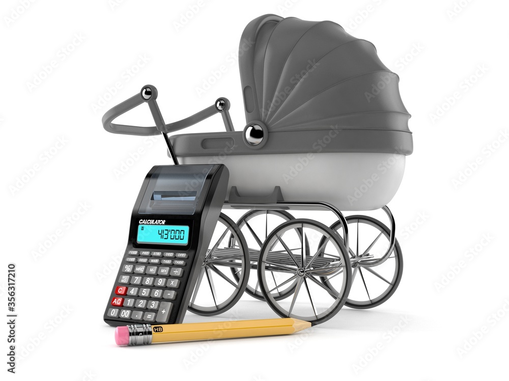 Wall mural Baby stroller with calculator and pencil