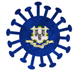 State flag of Connecticut with corona virus or bacteria