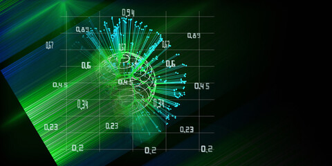 Abstract spherical algorithm on dark background with blurred lines. Quantum computer technology concept. Big data.  Learning artificial intelligence. Quantum explosion.
