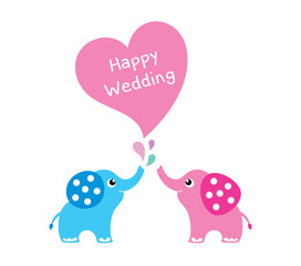 cute elephant happy wedding greeting card