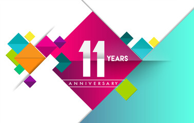 11th years anniversary logo, vector design birthday celebration with colorful geometric isolated on white background.