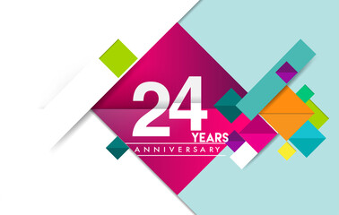 24th years anniversary logo, vector design birthday celebration with colorful geometric isolated on white background.