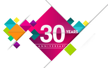 30th years anniversary logo, vector design birthday celebration with colorful geometric isolated on white background.