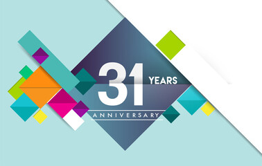 31st years anniversary logo, vector design birthday celebration with colorful geometric isolated on white background.