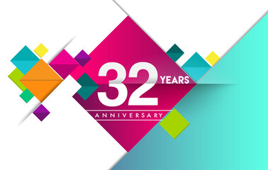 32nd years anniversary logo, vector design birthday celebration with colorful geometric isolated on white background.