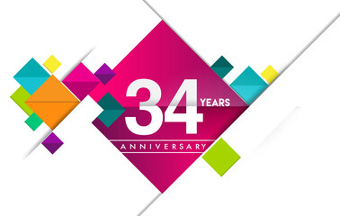 34th years anniversary logo, vector design birthday celebration with colorful geometric isolated on white background.