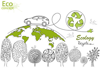 Electric car on a white background.