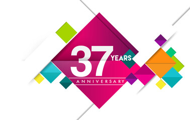 37th years anniversary logo, vector design birthday celebration with colorful geometric isolated on white background.