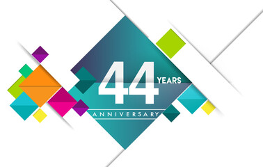 44th years anniversary logo, vector design birthday celebration with colorful geometric isolated on white background.