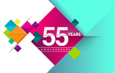 55th years anniversary logo, vector design birthday celebration with colorful geometric isolated on white background.