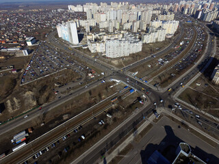 Modern residential area of Kiev at winter time (drone image)