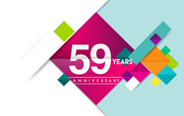 59th years anniversary logo, vector design birthday celebration with colorful geometric isolated on white background.