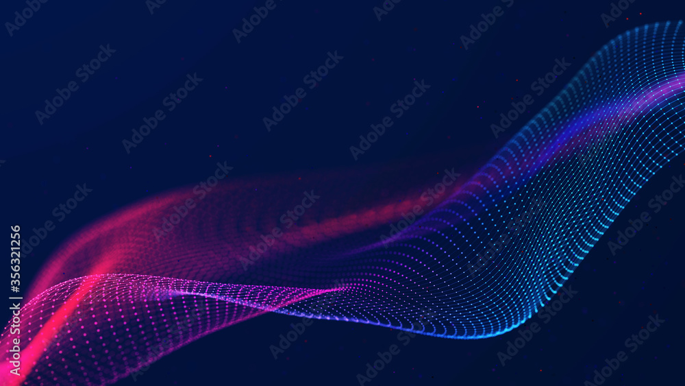 Poster Abstract futuristic wave background. Network connection dots and lines. Digital background. 3d
