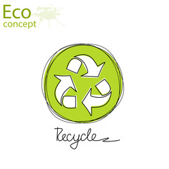 Triangular recycling symbol on white background.