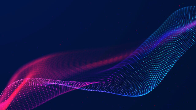 Abstract futuristic wave background. Network connection dots and lines. Digital background. 3d © Olga